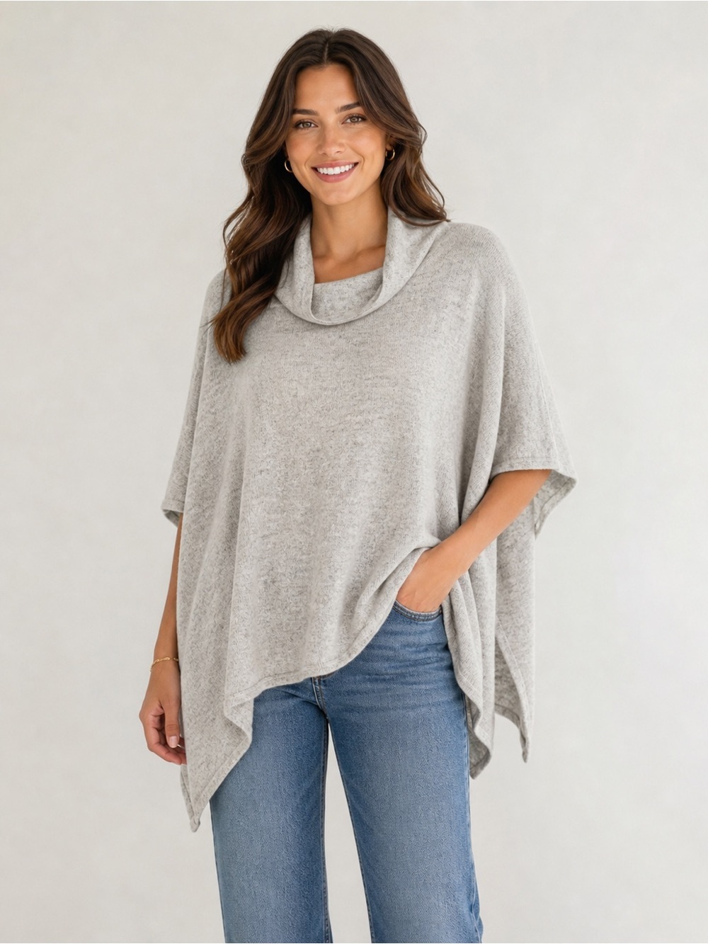 J. Crew Women's Soft Gray Cashmere Blend Mock Neck‎ S Poncho Coastal Nautical